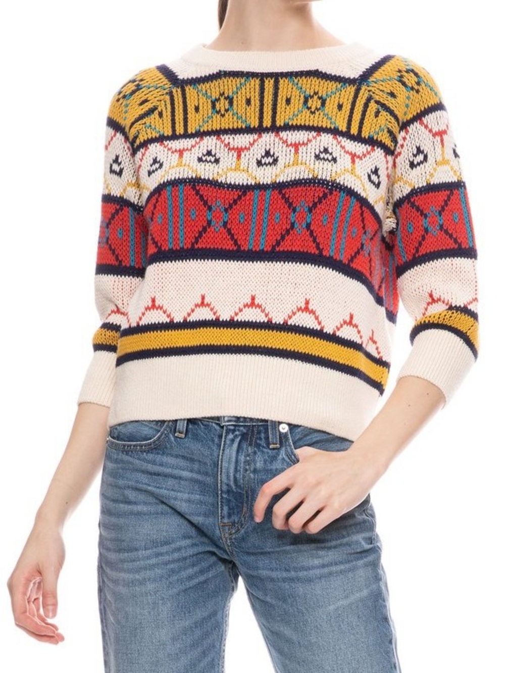 MOTHER “Boatneck Jumper” Fair Isle Sweater in Remember Me